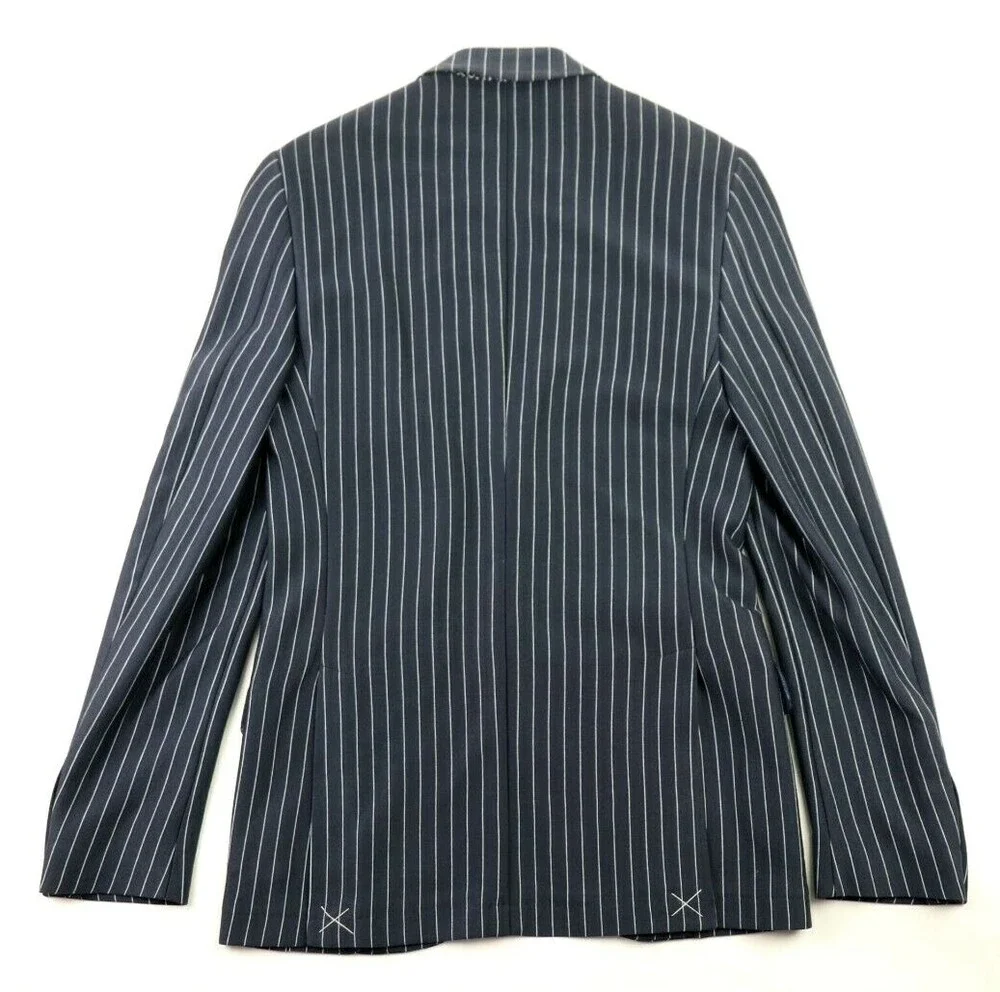 ETRO Sport Coat 38 (48 Eu) Slim Fit Navy White Stripe Silk Cotton Blazer Italy